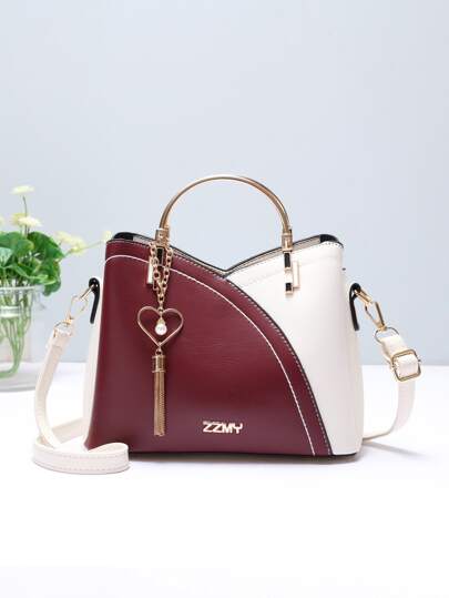 Two Tone Stitching Handbag, Tassel Decor Crossbody Bag, Women's Small Top Ring Purse, Mother's Day Gift For Mom