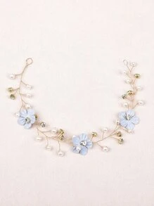 1件装女士仿珍珠花朵装饰时尚新娘发带，适合婚礼、派对、情人节等场合佩戴 - 藍色 - 查看 2