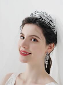 Rhinestone Decor Bridal Headband & Drop Earrings - Silver - View 2