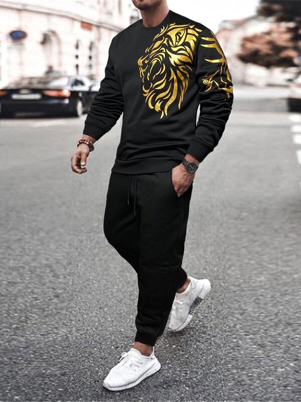 Manfinity LEGND Men Animal Print Sweatshirt & Drawstring Waist