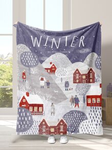 1pc Figure & Letter Graphic Blanket - Multicolor - View 1
