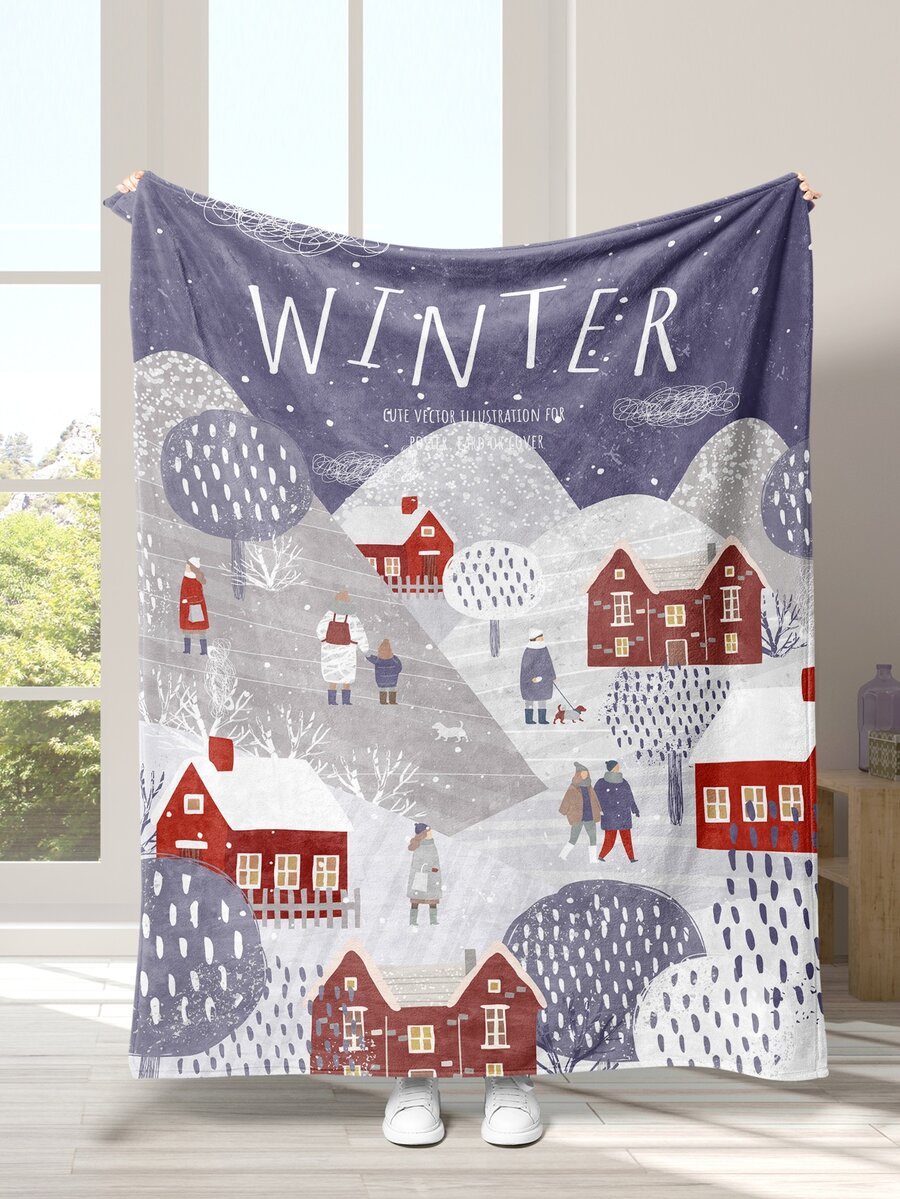 1pc Figure & Letter Graphic Blanket - Multicolor - View 1