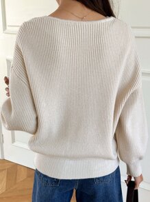 DAZY Jersey con encaje en contraste de hombros caídos - Beis - Ver 2