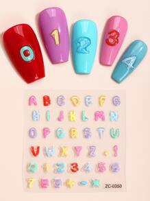 Beauty Sticker 1 hoja Pegatina de arte de uña con estampado de letra - Multicolor - Ver 1