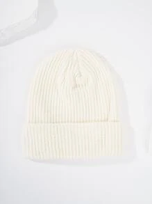 1pc Unisex Warm Knitted Beanie Hat With Letter Embroidery And Suede Label For Cycling And Winter Outdoor Activities - White - View 2