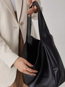 Túi vai màu trơn Thanh lịch - màu đen - Xem 7