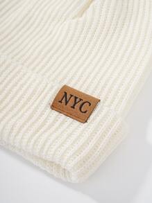 1pc Unisex Warm Knitted Beanie Hat With Letter Embroidery And Suede Label For Cycling And Winter Outdoor Activities - White - View 4