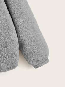 SHEIN EZwear Plus 3D Ears Design Raglan Sleeve Teddy Hoodie - Grey - View 5