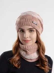 JOYLORD Gorro holgado con diseño de etiqueta con letra con pañuelo infinito - Rosa - Ver 1
