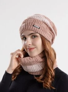 JOYLORD Gorro holgado con diseño de etiqueta con letra con pañuelo infinito - Rosa - Ver 2