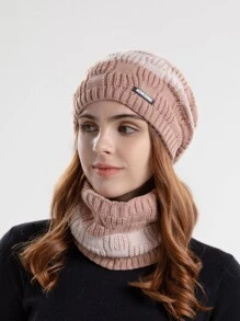 JOYLORD Gorro holgado con diseño de etiqueta con letra con pañuelo infinito - Rosa - Ver 3