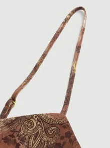 SHEIN MOD Floral & Paisley Print Tie Front Ruched Bust Lettuce Trim Cami Dress - Multicolor - View 3