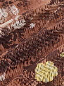 SHEIN MOD Floral & Paisley Print Tie Front Ruched Bust Lettuce Trim Cami Dress - Multicolor - View 4