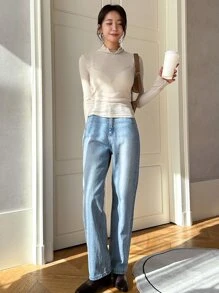 DAZY 冬季立领生菜边 T 恤 - 米色 - 查看 4