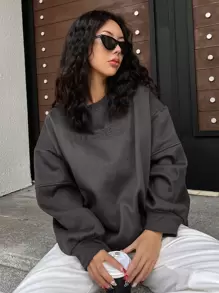 DAZY Letter Graphic Drop Shoulder Sweatshirt - Dark Grey - View 1