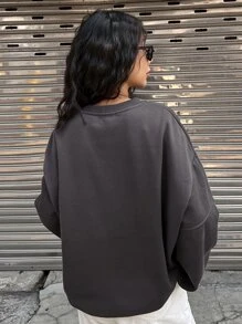 DAZY Letter Graphic Drop Shoulder Sweatshirt - Dark Grey - View 2