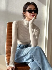 DAZY 冬季立领生菜边 T 恤 - 米色 - 查看 9