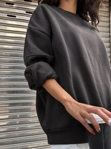DAZY Letter Graphic Drop Shoulder Sweatshirt - Dark Grey - View 4