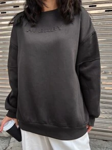 DAZY Letter Graphic Drop Shoulder Sweatshirt - Dark Grey - View 5