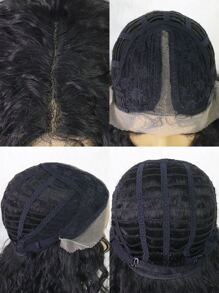 13X4X1 T型部分合成長款黑色捲曲前蕾絲女式假髮帶假髮帽 - 黑色 - 查看 7
