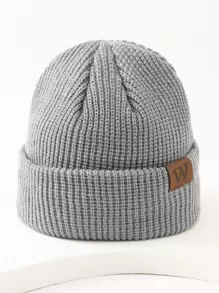 Men Letter Label Decor Beanie - Grey - View 1