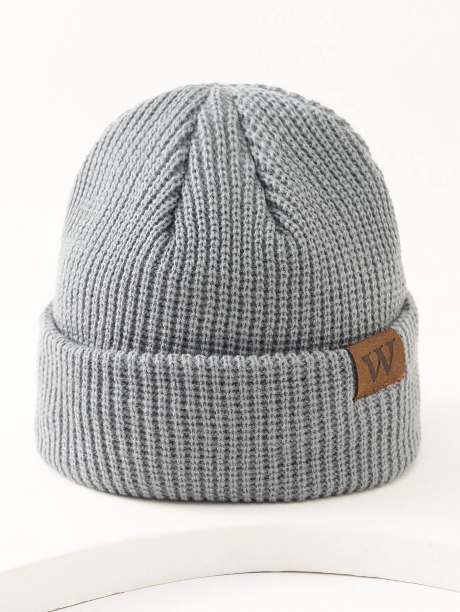Men Letter Label Decor Beanie - Grey - View 1