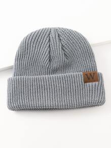 Men Letter Label Decor Beanie - Grey - View 2