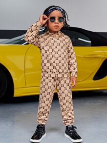 SHEIN 小男童滿版印花連帽衫和運動褲 - 彩色 - 查看 2