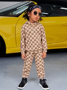 SHEIN 小男童滿版印花連帽衫和運動褲 - 彩色 - 查看 5