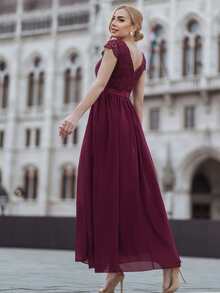 MIUSOL Lace Bodice Chiffon Prom Dress - Burgundy - View 3