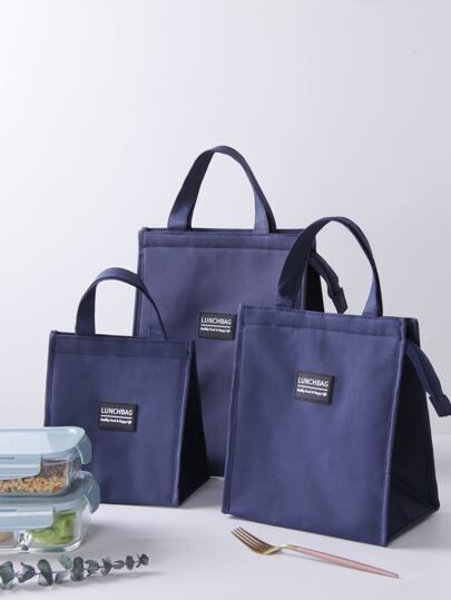 1pc Letter Patch Detail Lunch Bag, Lunch Box Storage Bag For Outdoor