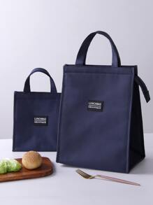 1pc Letter Patch Detail Lunch Bag, Lunch Box Storage Bag For Outdoor - Navy Blue - View 3