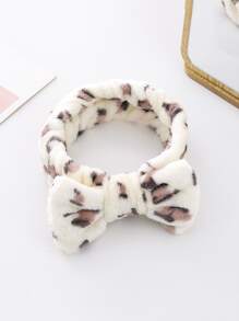 1pc Leopard Pattern Bow Decor Bath Headband, Soft Cute Bath Hair Band For Bathroom - Multicolor - View 1