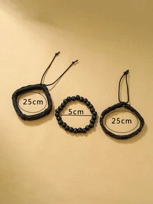 MSCXDK 1pc Men Minimalist Round Pointer Quartz Watch & 3pcs Bracelet - Black - View 4