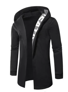 Manfinity Homme Men Letter Graphic Open Front Hoodie - Black - View 1