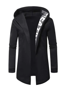 Manfinity Homme Men Letter Graphic Open Front Hoodie - Black - View 3