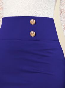 SHEIN Privé Falda bajo con abertura con botón delantero - Azul - Ver 6