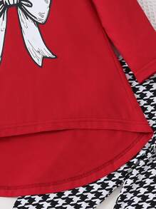 Cô Gái Trẻ In nơ Hem cao thấp Áo thun & Họa tiết Nanh sói Xà cạp - Nhiều màu - Xem 3