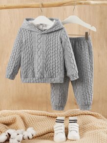 SHEIN 男嬰落肩袖連帽衫和運動褲 - 灰色 - 查看 1