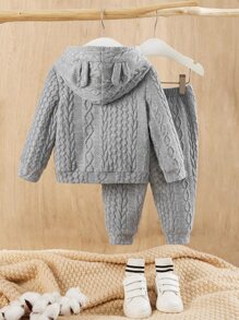 SHEIN 男嬰落肩袖連帽衫和運動褲 - 灰色 - 查看 2