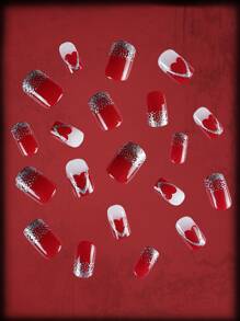 ROMWE Grunge Punk 24 piezas largo cuadrado con diseño de diamante de imitación Uña postiza & 1 hoja cinta - Multicolor - Ver 3