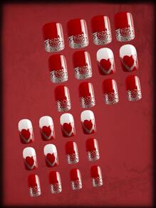 ROMWE Grunge Punk 24 piezas largo cuadrado con diseño de diamante de imitación Uña postiza & 1 hoja cinta - Multicolor - Ver 2