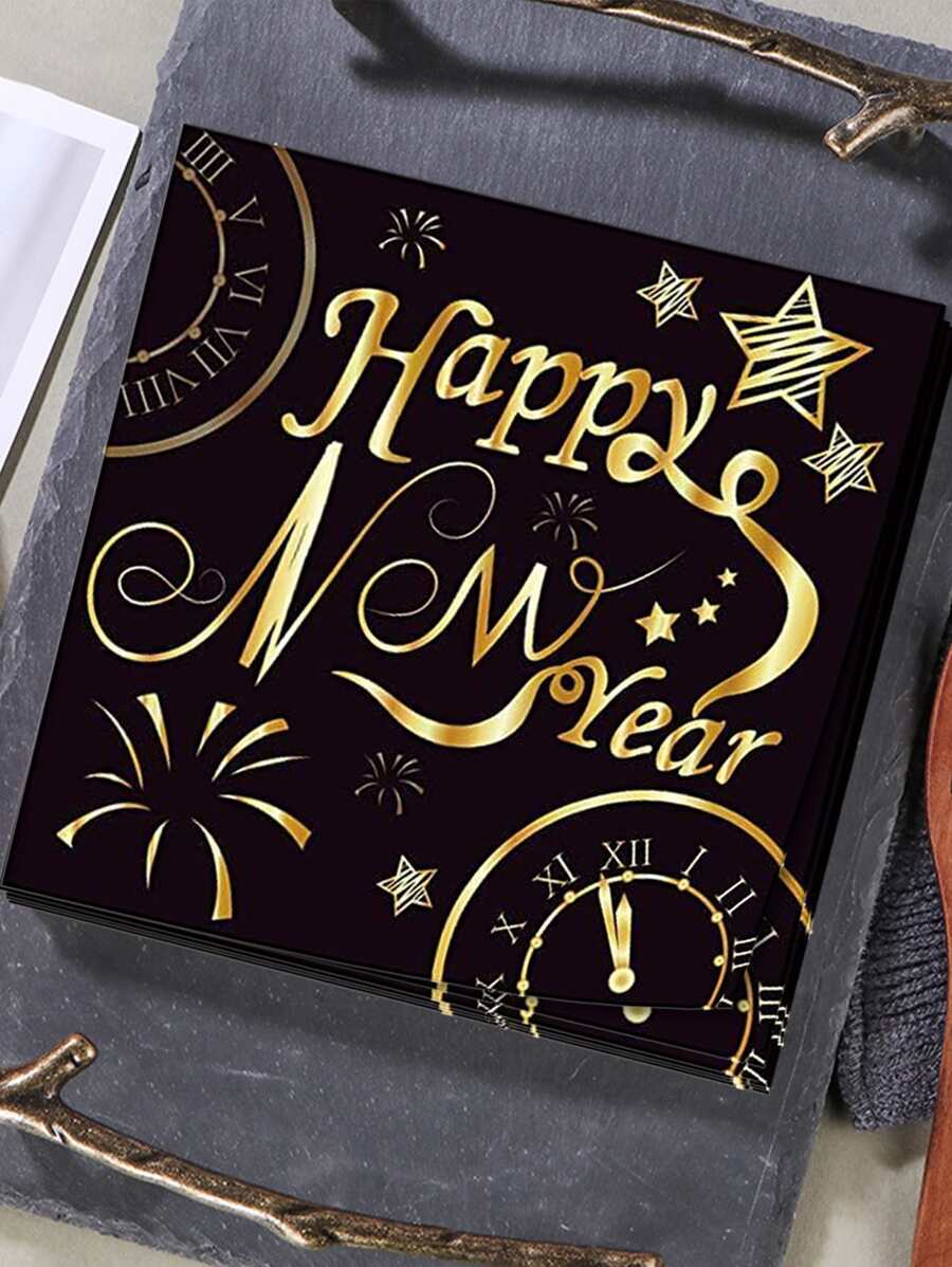 24pcs Metallic Slogan Graphic Disposable Napkin - Multicolor - View 1