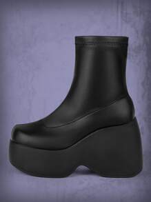 ROMWE Goth 女款黑色龐克鬆緊帶軍用/戰鬥靴 - 黑色 - 查看 2