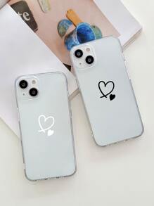 1pc Colorful Painted Heart Pattern Phone Case, 2pcs/Set Compatible With IPhone/Samsung Phones - Black and White - View 2