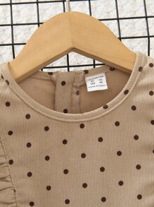 年輕女孩波點印花荷葉邊連衣裙