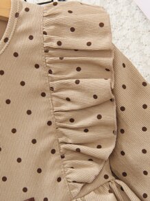 年輕女孩波點印花荷葉邊連衣裙