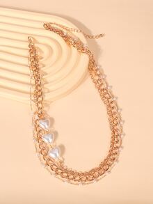 Faux Pearl Heart Decor Layered Necklace - Rose Gold - View 1
