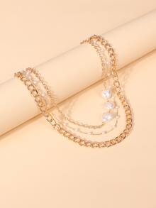 Faux Pearl Heart Decor Layered Necklace - Rose Gold - View 2