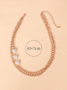 Faux Pearl Heart Decor Layered Necklace - Rose Gold - View 4